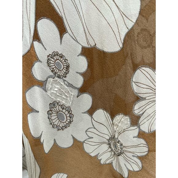 Spiegel Women's Strapless Brown White Floral Sequined 100% Silk Mini Dress 4 - Picture 4 of 14